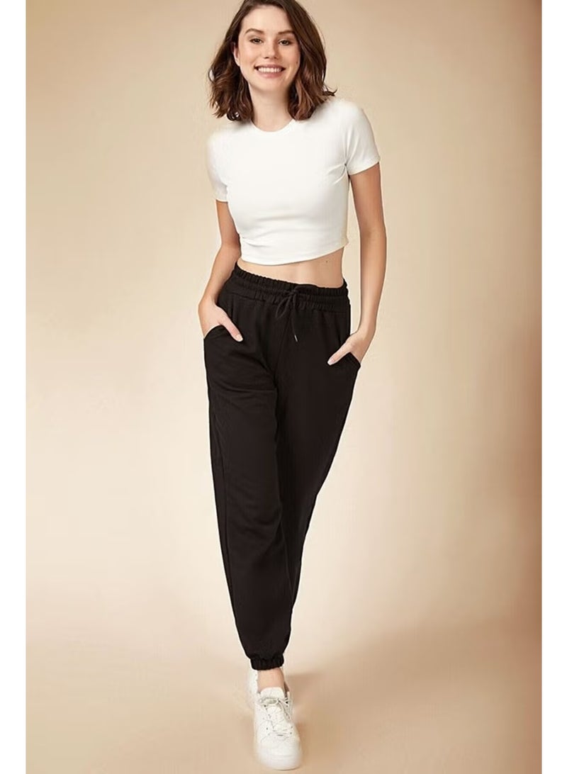 Feville Women's Black Pocketed Sweatpants Jogger - Image 3